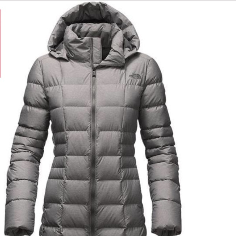 Northface heather grey long jacket- size XS